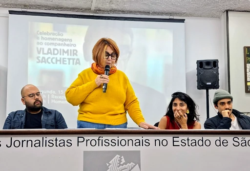 Ato de homenagem a Vladimir Sacchetta no Sindicato dos Jornalistas de São Paulo em 15 de junho de 2026