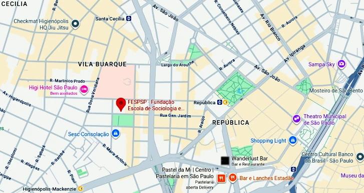 Mapa da área em torno da Fundação Escola de Sociologia e Política
