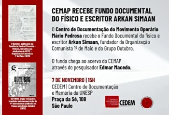 Cartaz do ato de recebimento do fundo Arkan Simaan pelo Cemap