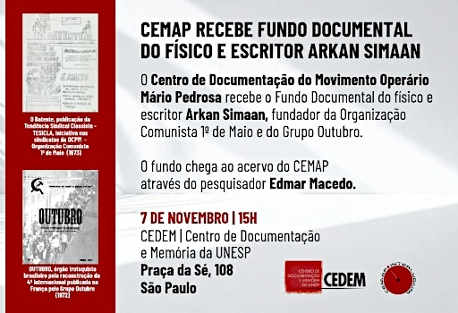 Cartaz do ato de recebimento do fundo Arkan Simaan pelo Cemap